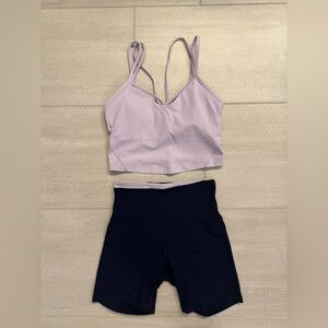 Lululemon lilac and navy biker short and tank set